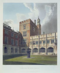 J.ブラック（fl.1791-1831）pubによって刻まれたイートンカレッジの歴史、カレッジの歴史の一部からのイートンカレッジの回廊。 R.アッカーマン、1816年（アクアチント）